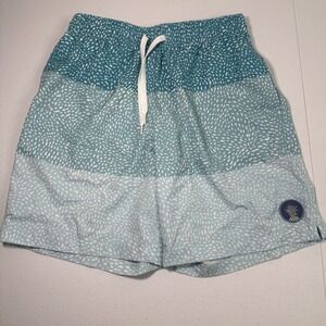 Chubbies Men's Trunks Shorts Teal White Pattern Elastic Waist Drawstring sz S EC